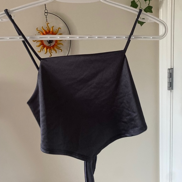 Dark Blue Silky Triangle Tie Up Top - XS - Picture 1 of 2